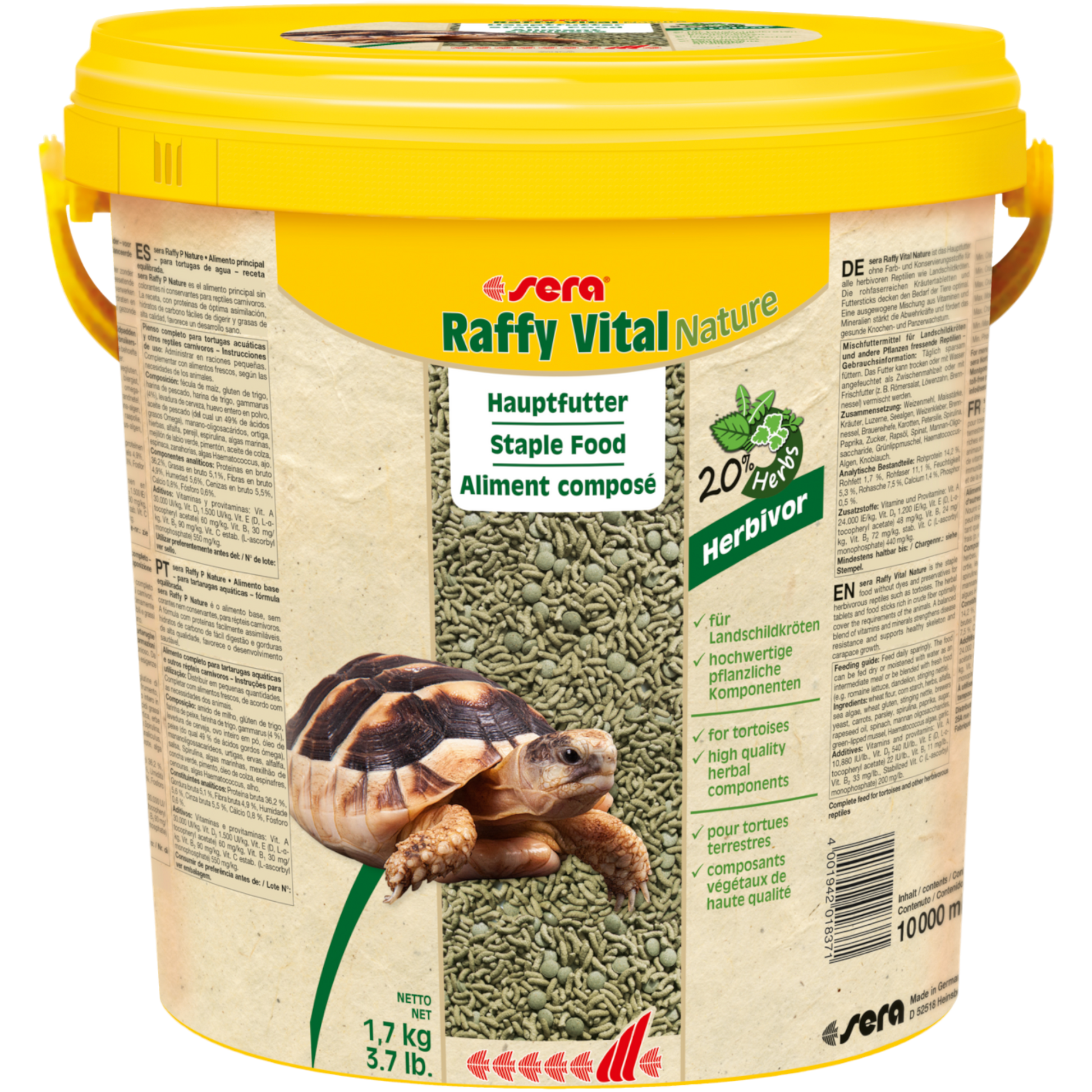 sera Raffy Vital Nature ist das Hauptfutter ohne Farb- und Konservierungsstoffe aus schonend hergestellten Sticks und Kräutertabletten für Landschildkröten und alle anderen herbivoren Reptilien.