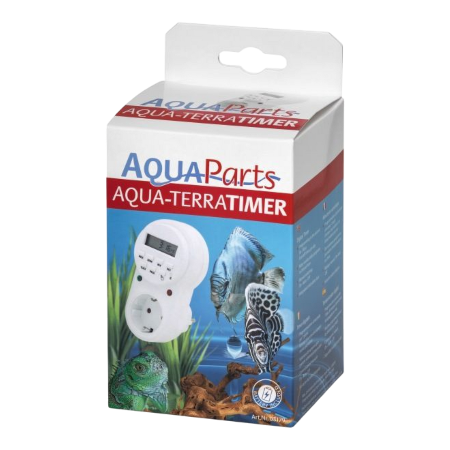 Verpackung des Aqua & Terra - Timers – Produkt und Bedienungsanleitung für eine schnelle Inbetriebnahme.