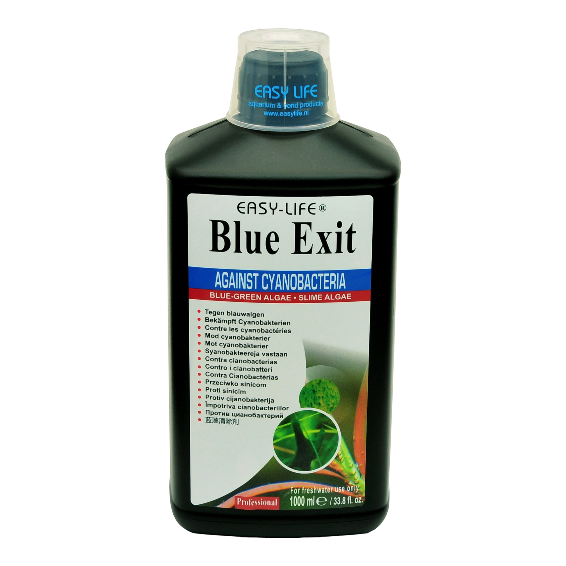 Mit Easy-Life Blue Exit  können ohne Einsatz von Antibiotika oder Verbindungen, die Kupfer enthalten, Blaualgen (Cyanobakterien) entfernt werden, damit ihr Wasser sauber bleibt.