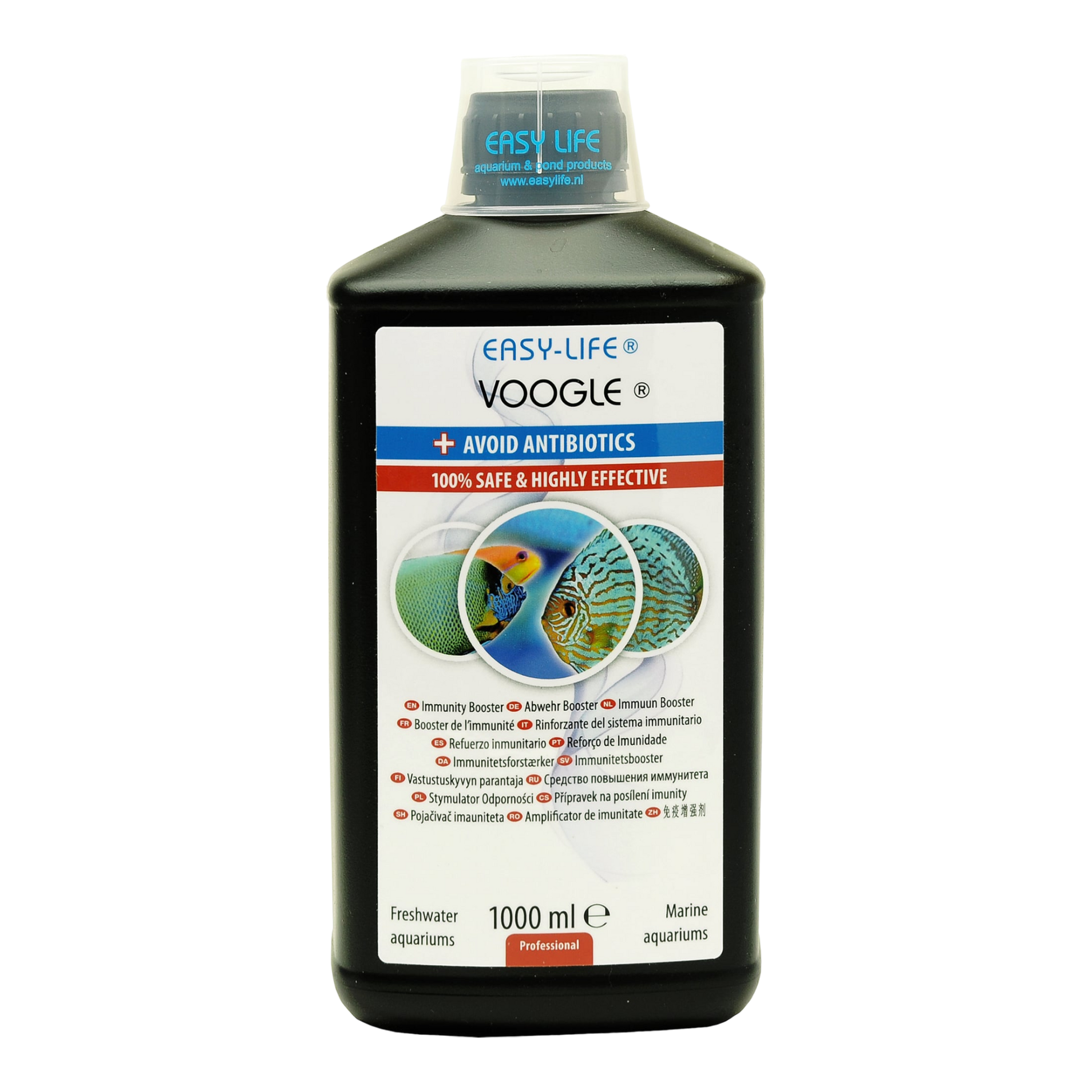 Voogle ist ein innovatives Mittel  das die Gesundheit von Fischen unterstützt und das Immunsystem stärkt. Die Verwendung von Voogle beschränkt die Anwendung von Antibiotika auf ein Minimum. Das natürliche Immunsystem wird angeregt, und damit sind die Fische in der Lage, sich selbst besser gegen Krankheiten zu schützen.