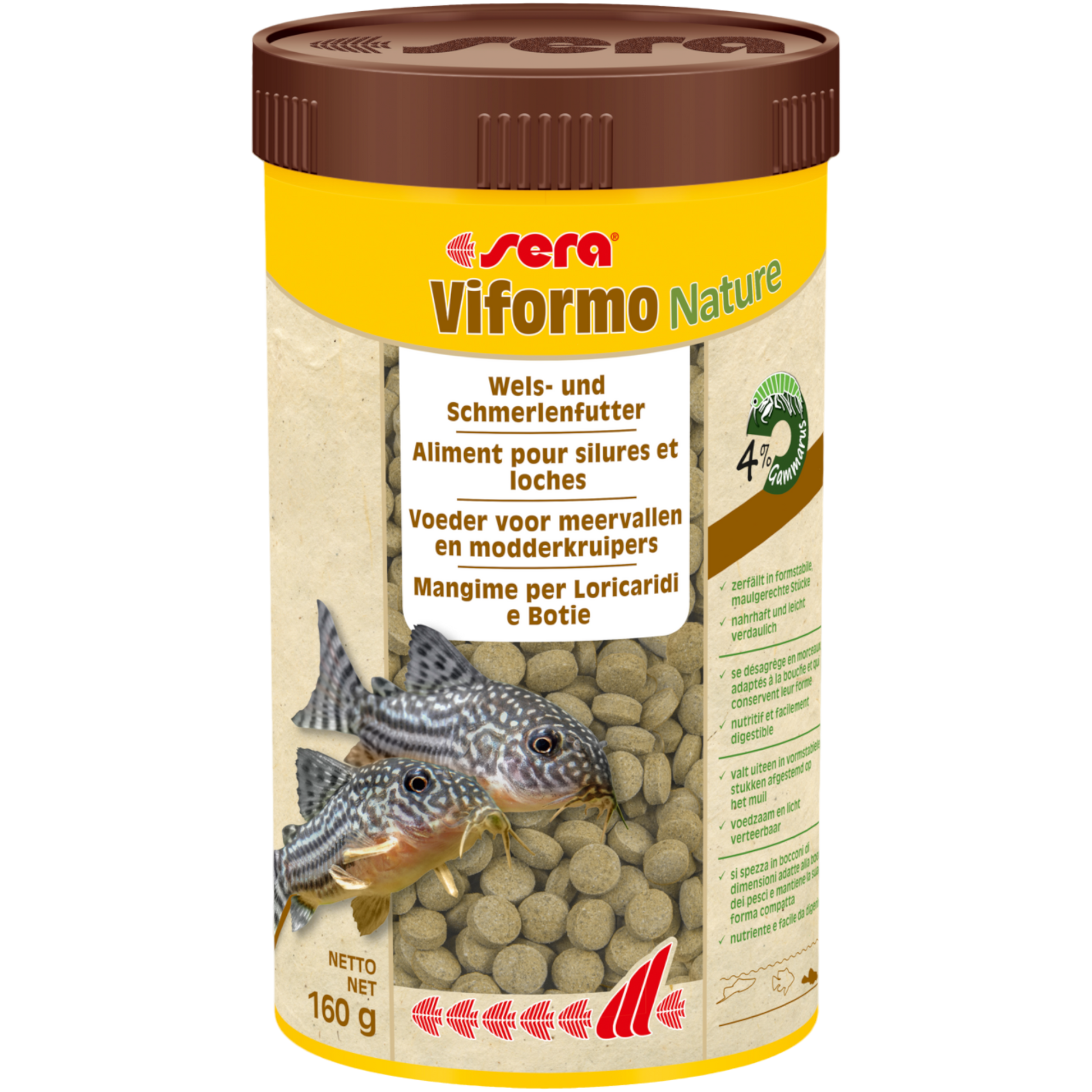 sera Viformo Nature ist das Welsfutter ohne Farb- und Konservierungsstoffe aus schonend hergestellten Tabs für gründelnde Welse und andere Bodenfische.