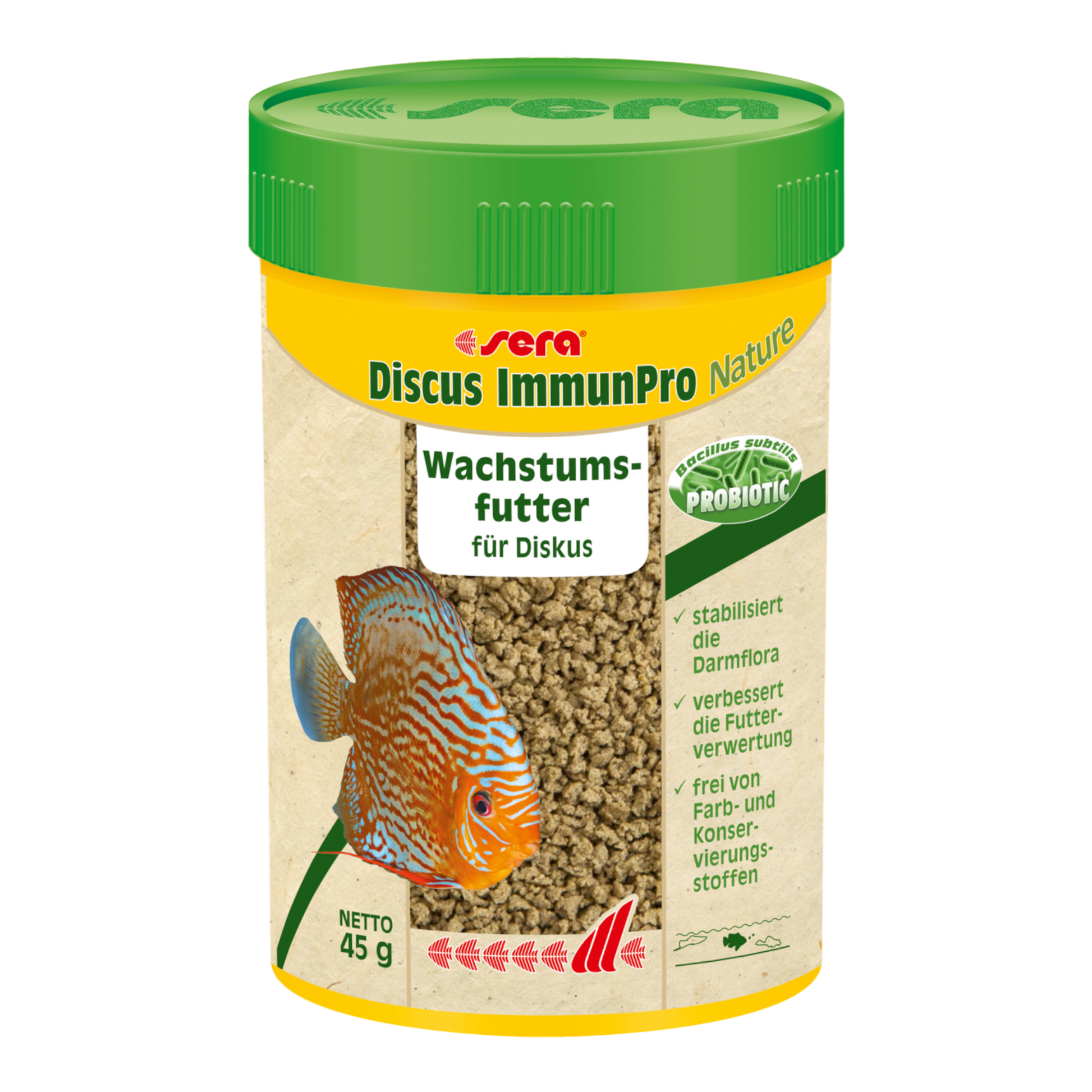 sera Diskus ImmunPro Nature ist das Wachstumsfutter ohne Farb- und Konservierungsstoffe aus Softgranulat für alle Diskusfische.