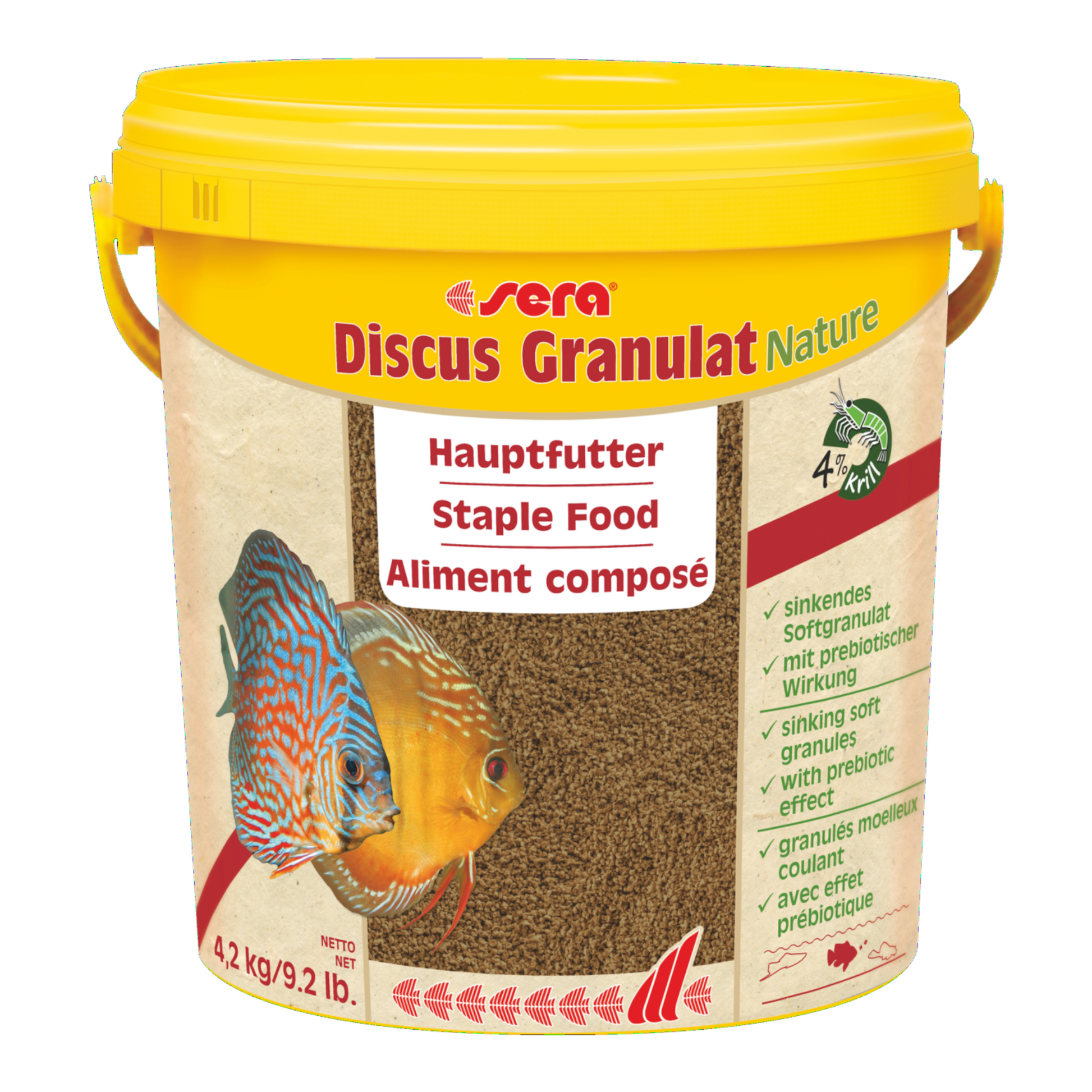 sera Discus Granulat Nature ist das Hauptfutter ohne Farb- und Konservierungsstoffe aus schonend hergestelltem Softgranulat für alle Diskusfische (auch Jungfische) und andere anspruchsvolle Zierfische.