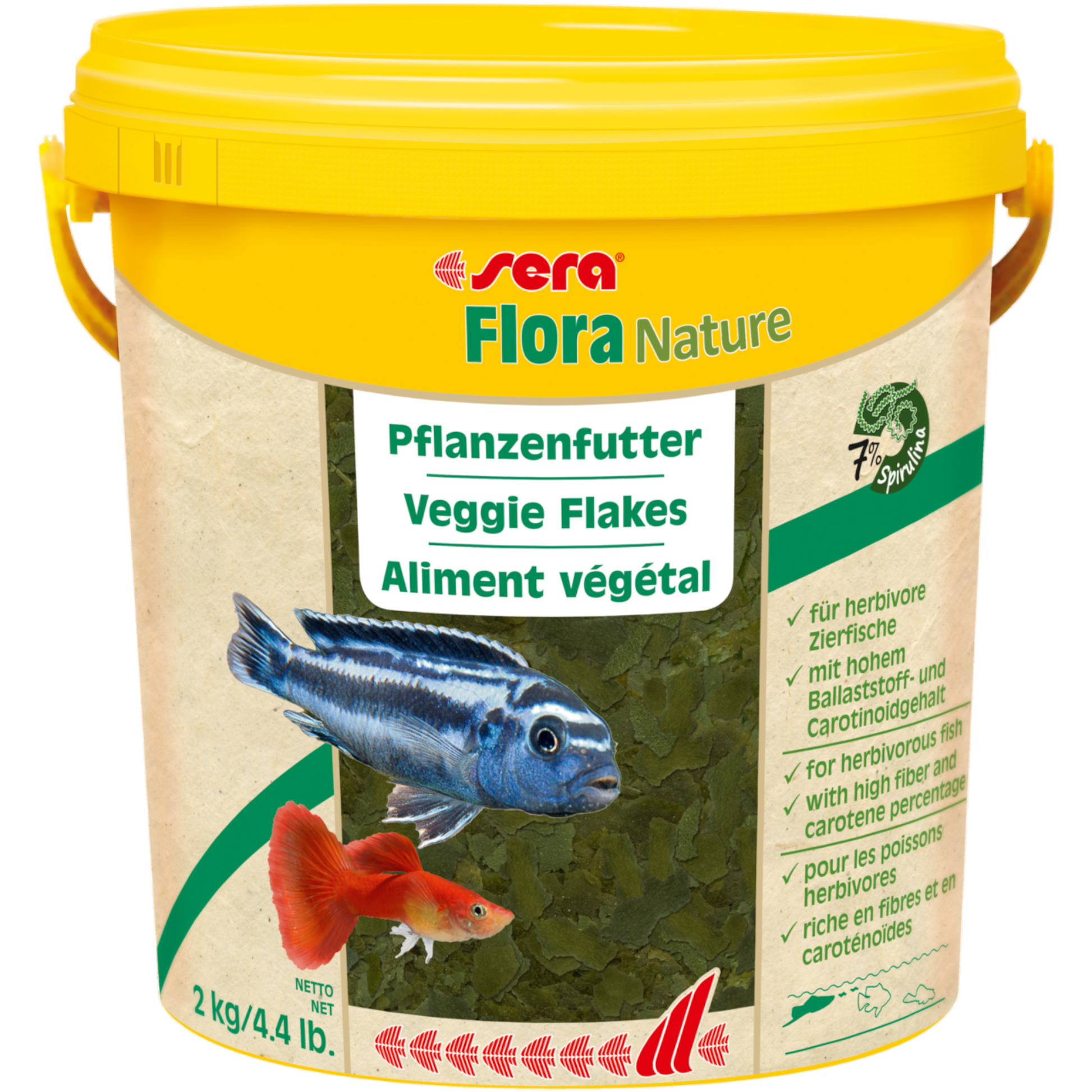 sera Flora Nature ist das Pflanzenfutter für alle an der Wasseroberfläche fressenden, herbivoren Zierfische, das ohne Farb- und Konservierungsstoffe auskommt.