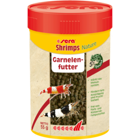 sera Shrimps Nature ist das Hauptfutter aus schonend hergestelltem Granulat ohne Farb- und Konservierungsstoffe für alle Garnelen im Süß- und Meerwasser.