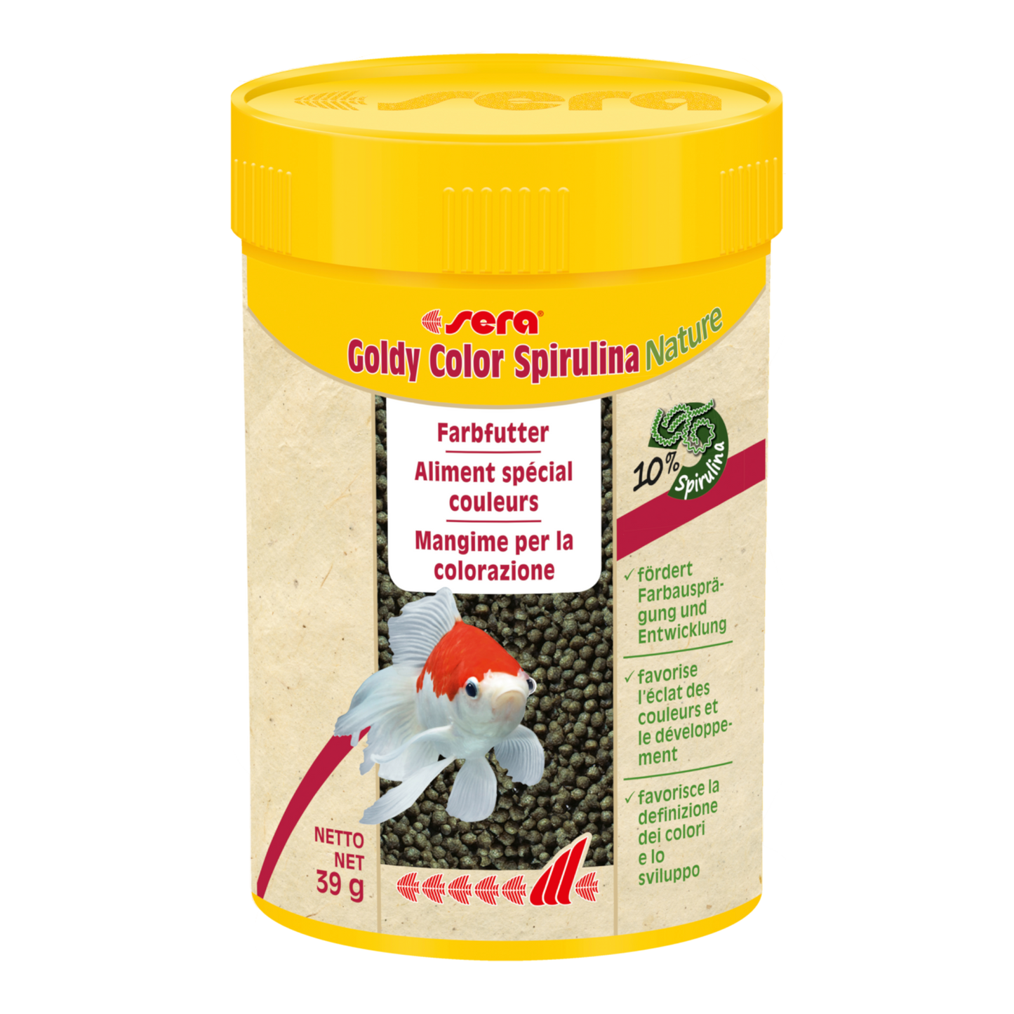 sera Goldy Color Spirulina ist das Farbfutter aus schonend hergestelltem Granulat ohne Farb- und Konservierungsstoffe für größere Goldfische, anspruchsvolle Zuchtformen und andere wählerische Kaltwasserfische.