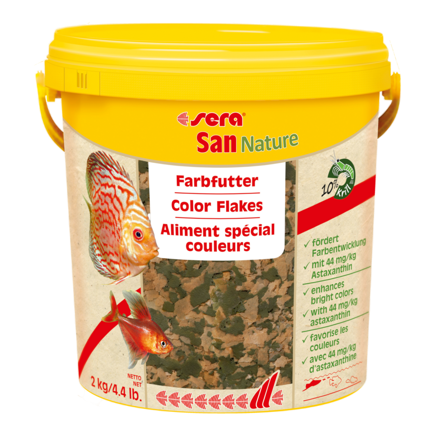 sera San Nature ist das Farbfutter ohne Farb- und Konservierungsstoffe für alle an der Oberfläche fressenden Zierfische.