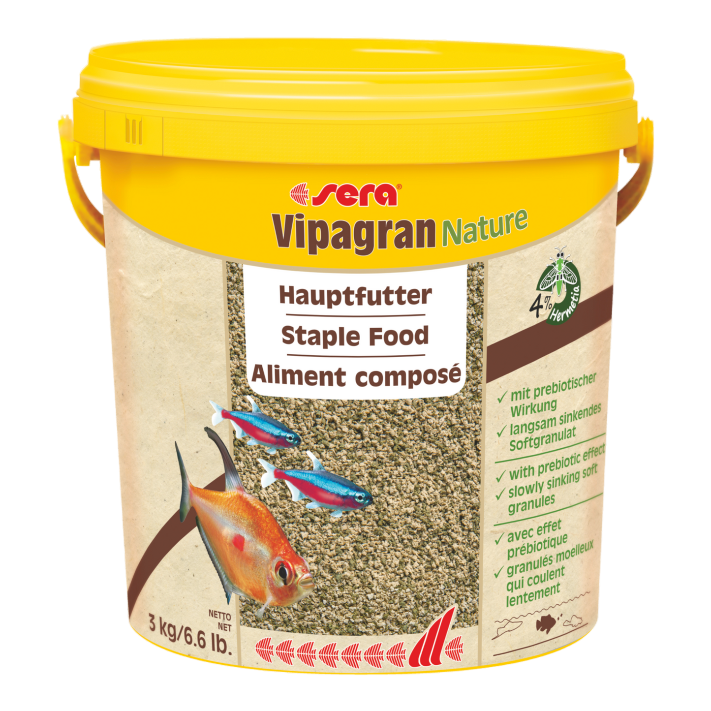 sera Vipagran Nature ist das Hauptfutter aus schonend hergestelltem Softgranulat ohne Farb- und Konservierungsstoffe für alle in der mittleren Wasserzone fressenden Fische.