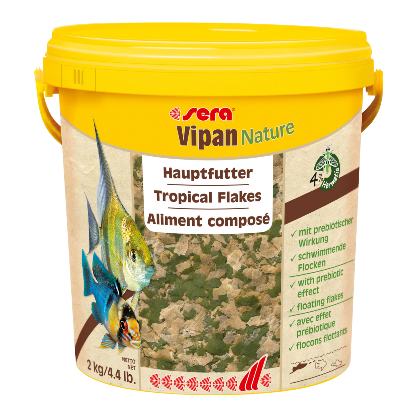  sera Vipan Nature ist das Hauptfutter aus schwimmenden Flocken ohne Farb- und Konservierungsstoffe für alle an der Wasseroberfläche fressenden Zierfische. Mit Insektenmehl enthält es eine hochwertige Proteinquelle, die zusätzlich ressourcenschonend ist. 