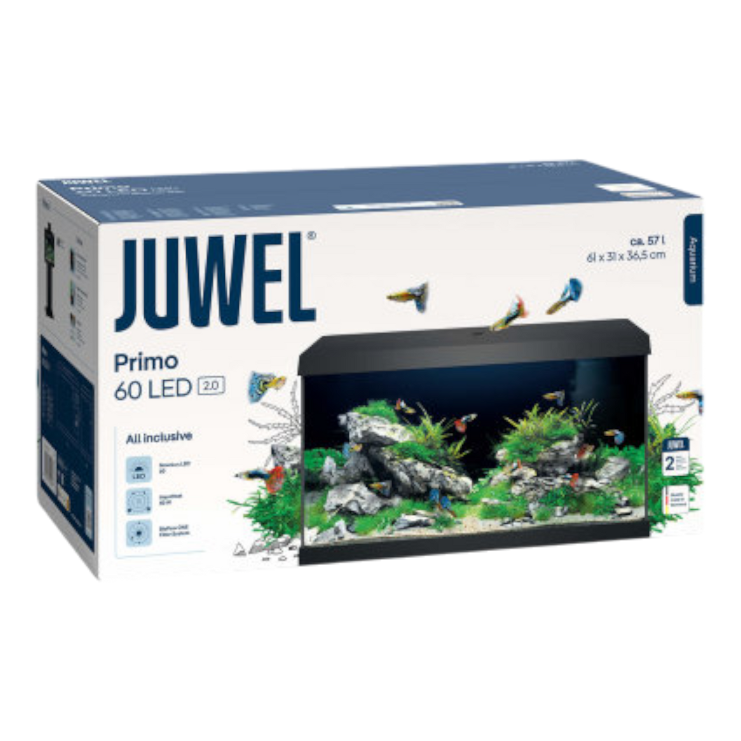 Juwel Primo 60 Aquarium Komplettset mit LED-Beleuchtung, Innenfilter und Heizer – 60 Liter Einsteiger-Aquarium für Süßwasserfische

