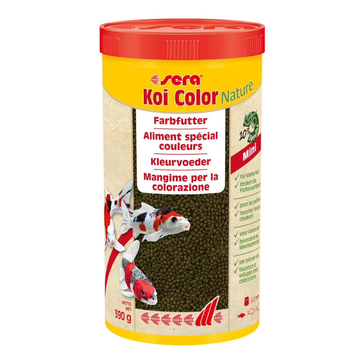 sera Koi Color Nature Mini (2 mm) ist das Farbfutter aus schonend hergestelltem Granulat ohne Farb- und Konservierungsstoffe